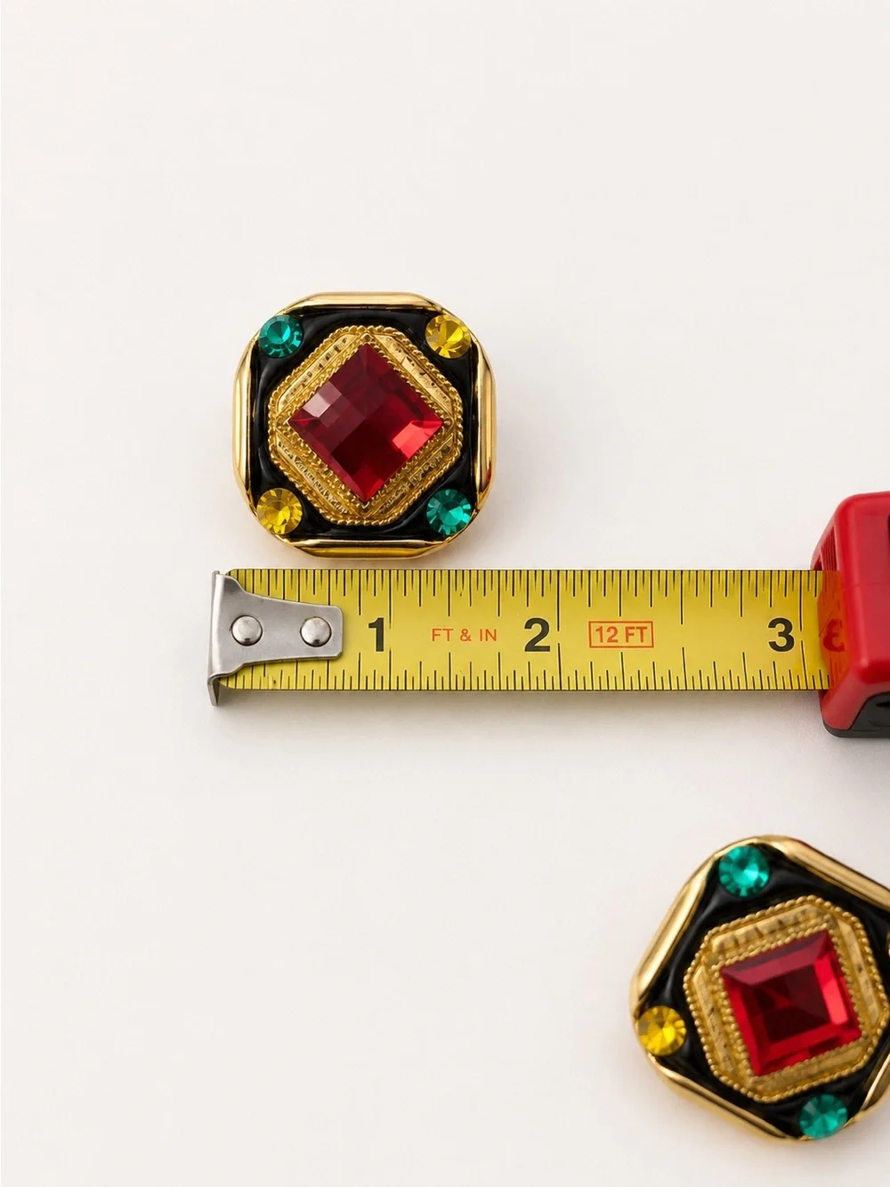 Vintage Statement Clip On‎ Earrings Red Green Black Gold Geometric Glam